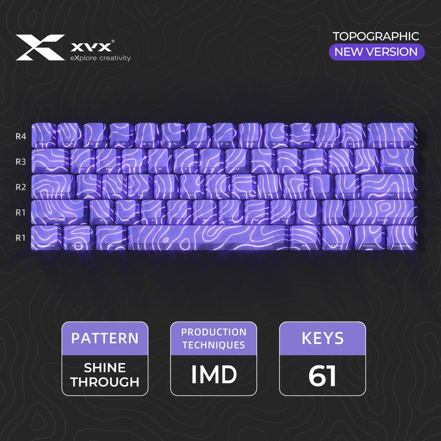 XVX IMD Topographic New Version Pattern Shine-Through OEM Profile Keycap Set