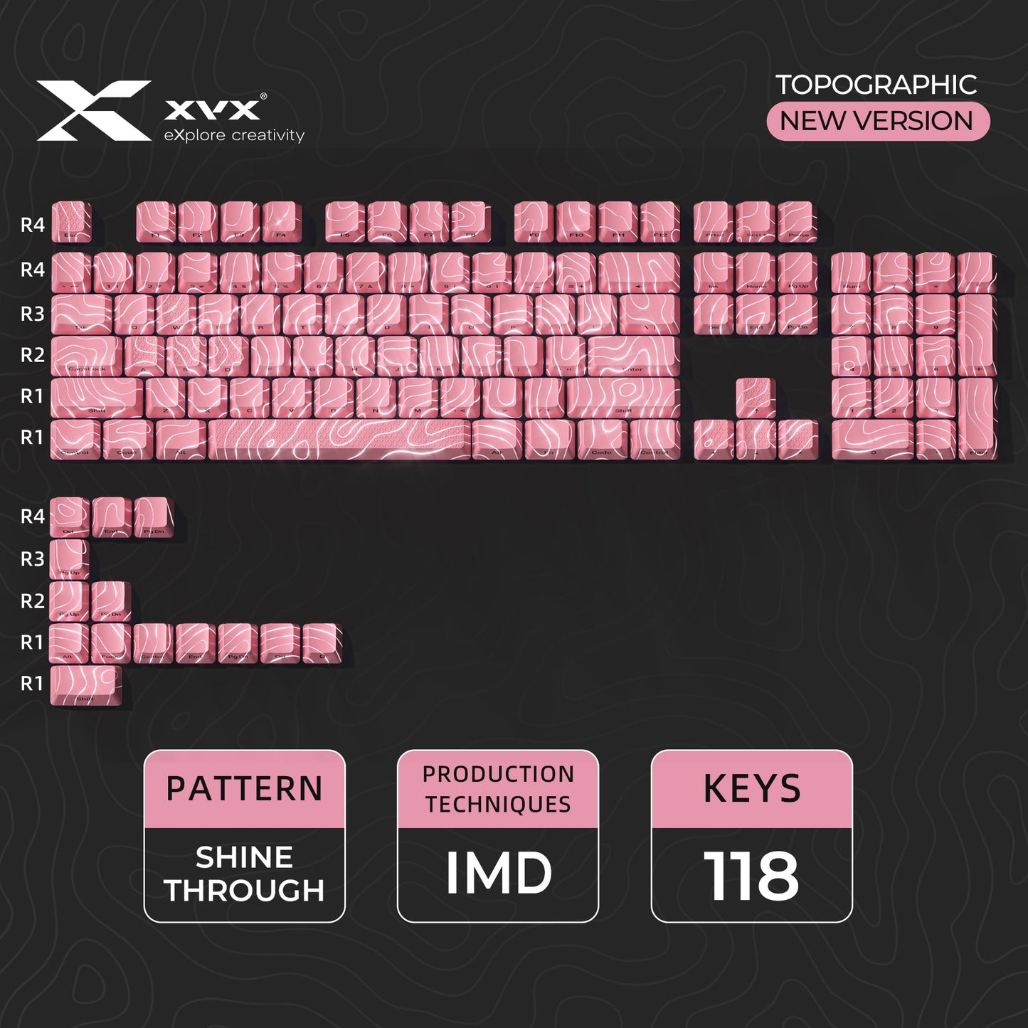 XVX IMD Topographic New Version Pattern Shine-Through OEM Profile Keycap Set