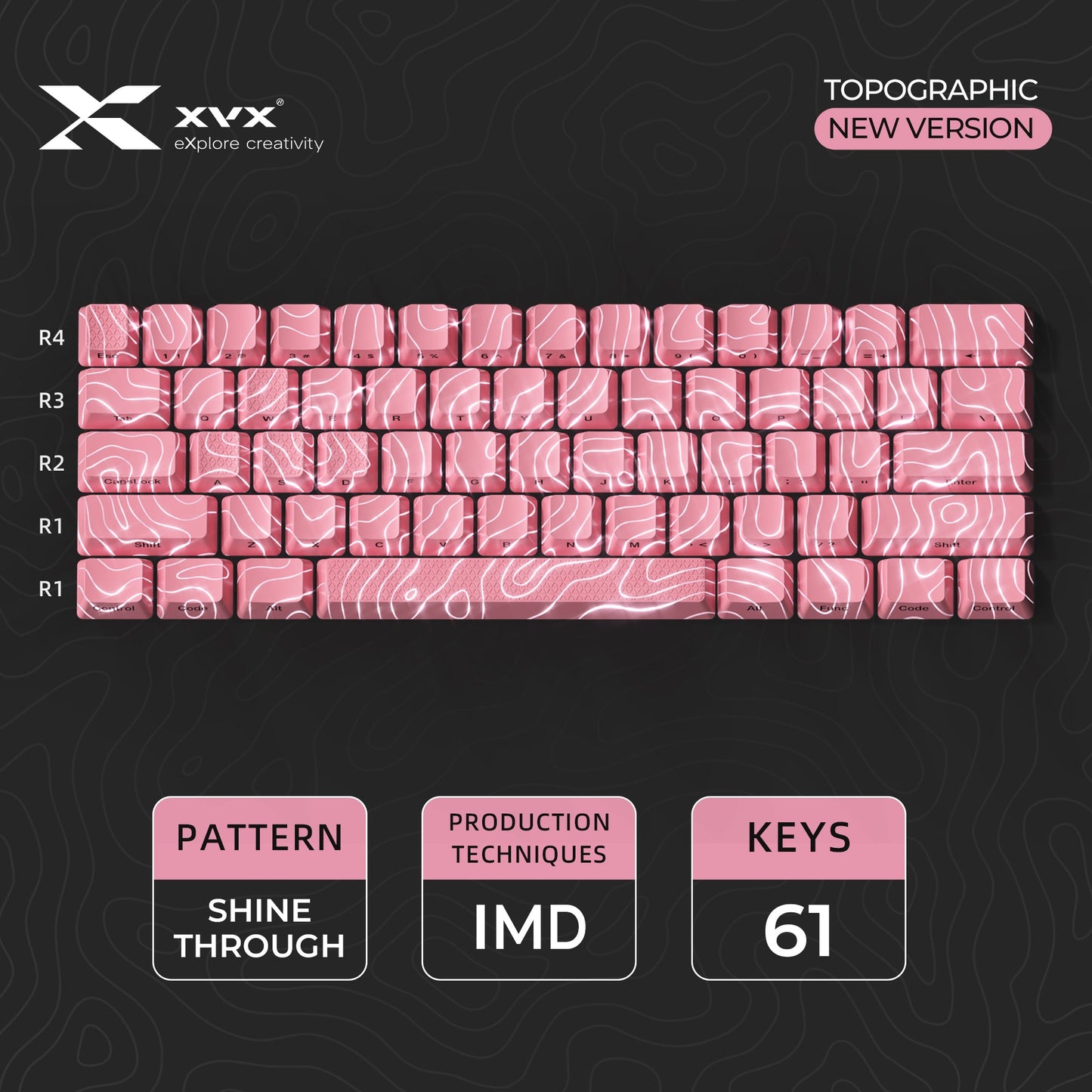 XVX IMD Topographic New Version Pattern Shine-Through OEM Profile Keycap Set
